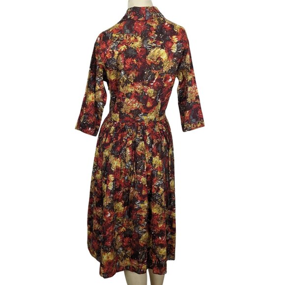 Trashy Diva by Candice‎ Gwinn Warm Watercolor orange gold pleated Dress 8 - Picture 3 of 16